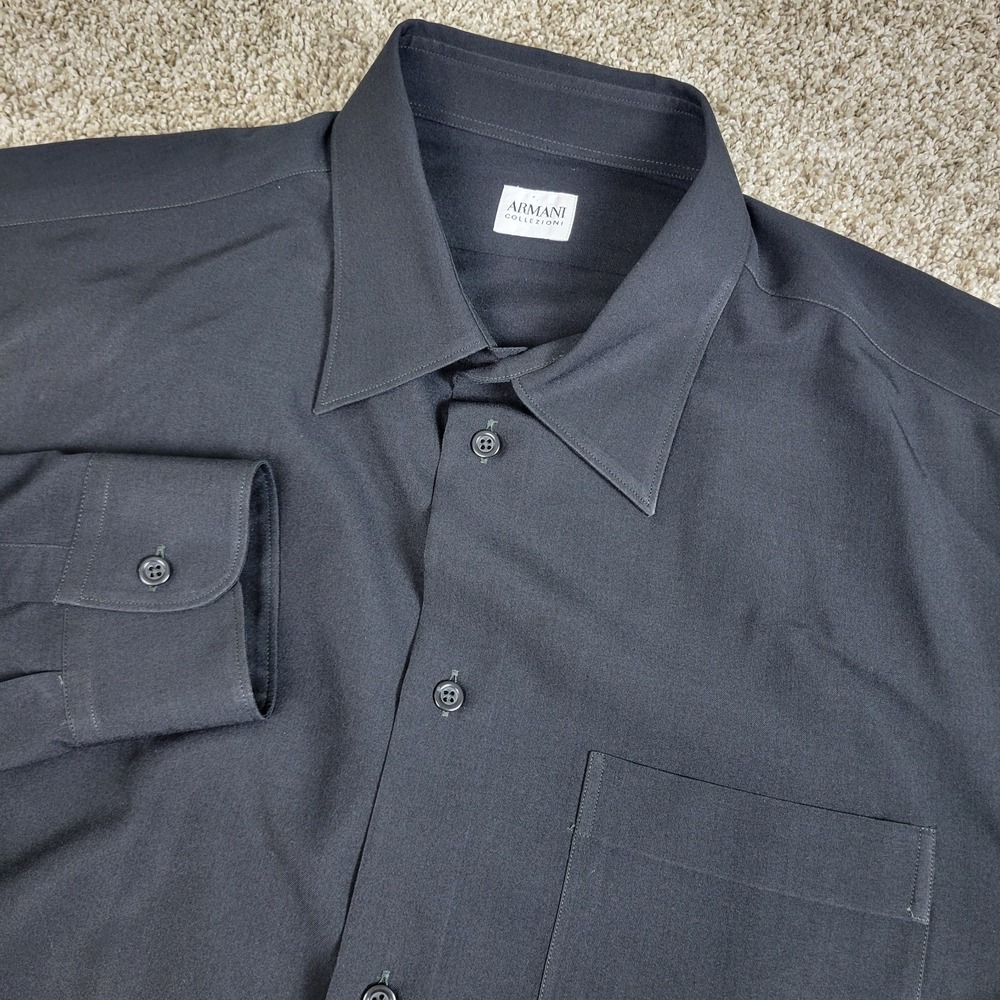 Armani Collezioni Mens XL Solid Black Button Up Long Sleeve